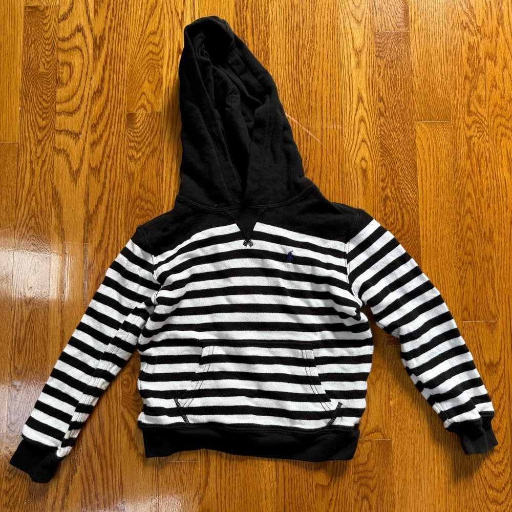 Kid’s Polo Striped Hoodie - Black & White
